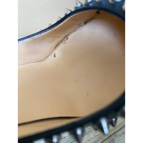 Christian Louboutin Dorispiky Black Leather Spiked Pumps Sz 7.5 with COA -No Box - Picture 15 of 16